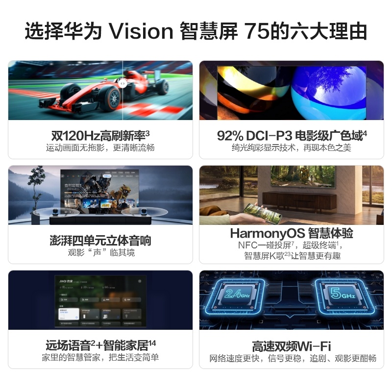 华为 Vision 智慧屏 75英寸超薄全面屏 4K超高清120Hz高刷智能液晶平板电视机